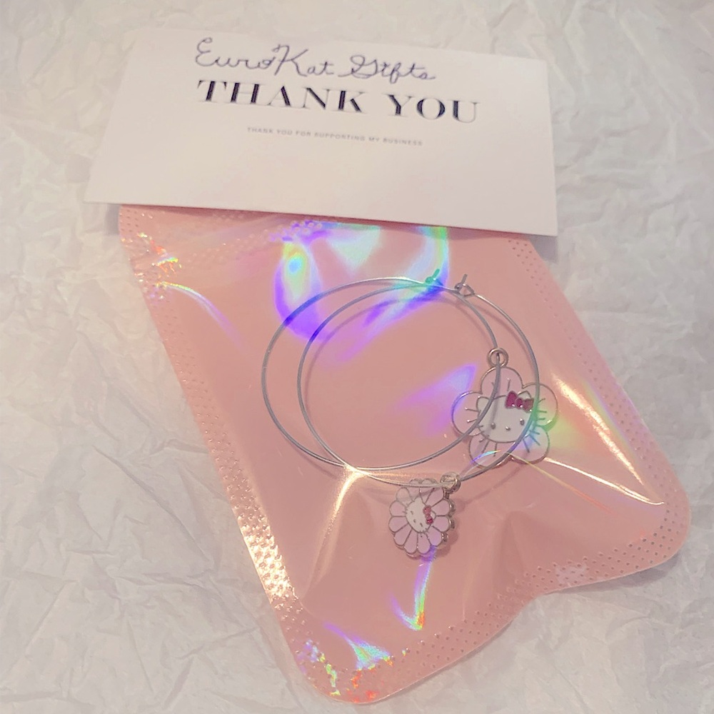 HELLO KITTY Silver Medium Hoop Earrings mis match style Enamel kitty cha…